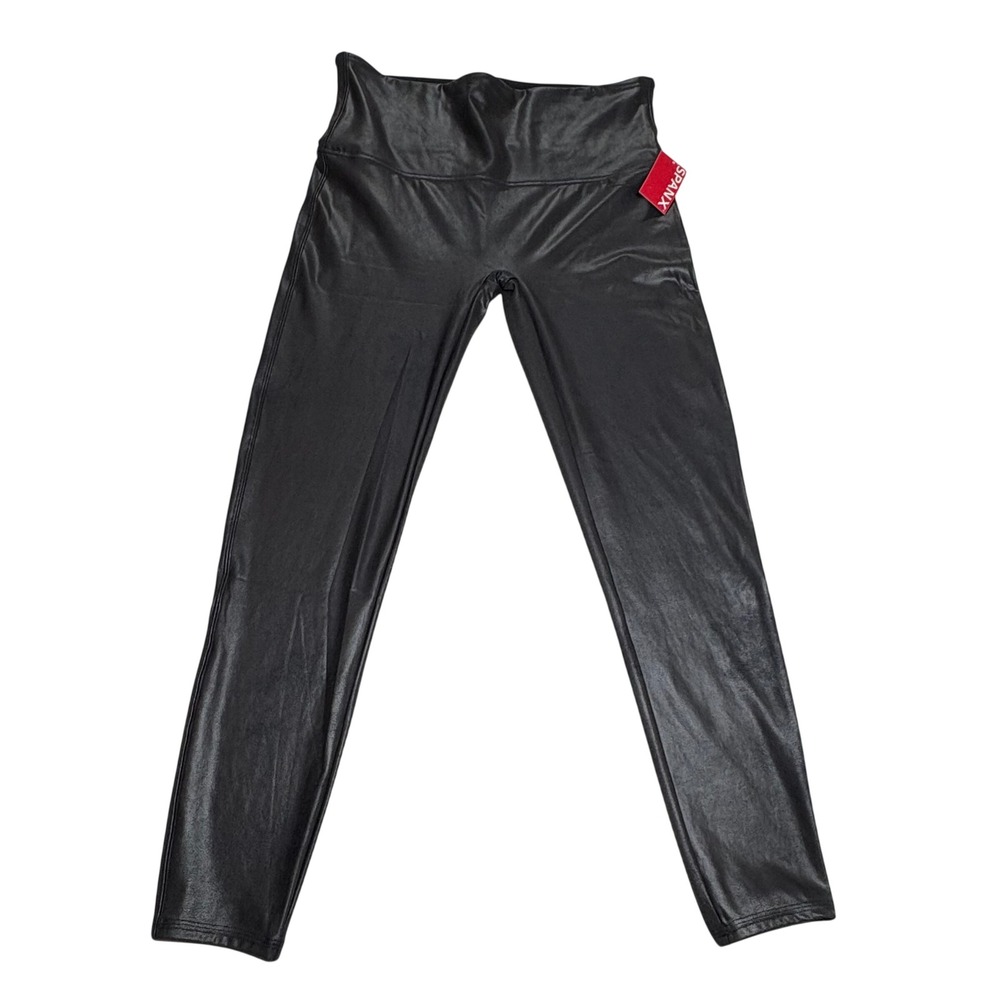 Spanx Faux Leather Leggings Womens 2X Black 2437P High Rise Slimming Moto Edgy